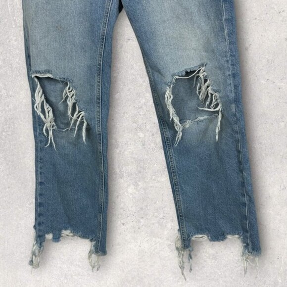 Free People Revolve Maggie Straight Jeans Light Stone Raw Hem Distress Denim 25 - Picture 7 of 15